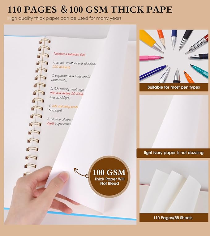 Blank Spiral Notebook Journal 8.5” x 11”, A4 Large Sketch Book for Women Men, 100 GSM Blank Paper Drawing Notebook, Plastic Hardcover Spiral Bound Sketchbook for Sketching Work School Writing, Blue