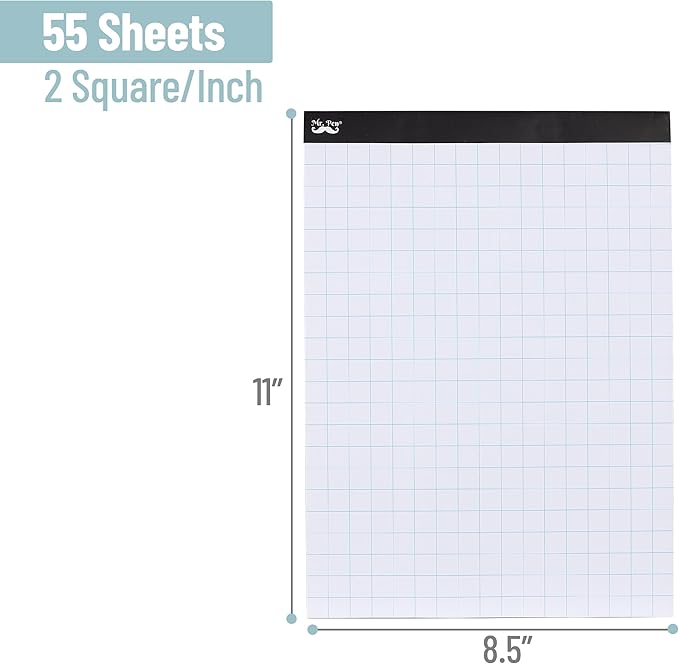 Mr. Pen- Graph Paper, 2x2 (2 Squares per inch), 8.5"x11", 55 Sheets, Grid Paper, Graphing Paper, Graph Paper Pad, Math Graph Paper, Grid Paper Pad, 1/2 Inch Graph Paper, Square Paper, Math Paper