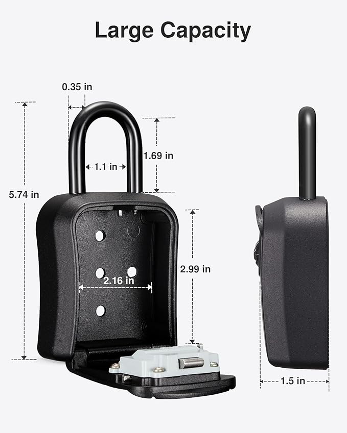 Puroma Key Lock Box, Portable Combination Lockbox Wall-Mounted Key Storage Box for House Keys, Resettable Code Safe Security Lock Box for Home, Office, Apartment Spare Key Storage (1 Pack, Pure Black)