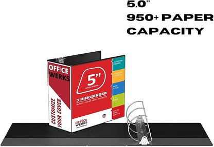 3 Ring Binder, Professional D Ring Binder 5 Inch, Presentation Folder for Standard Pages 8.5 x 11 with Pockets, Durable and Strong Black Binder (4 Pack)