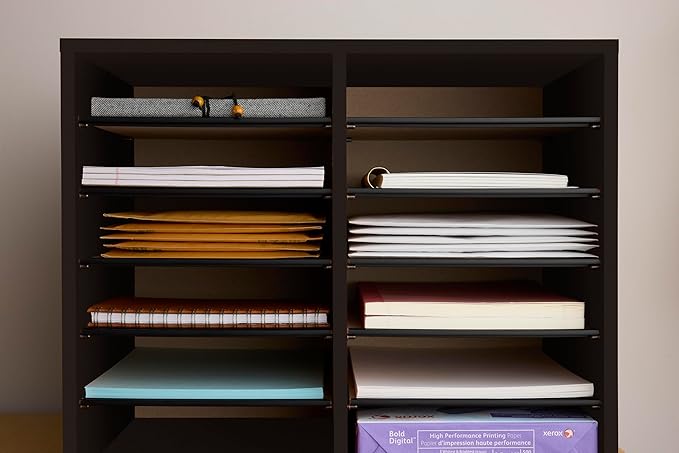 Safco Wooden Paper and Mail Organizer for Home Office and Classroom, Adjustable Shelves and Stackable