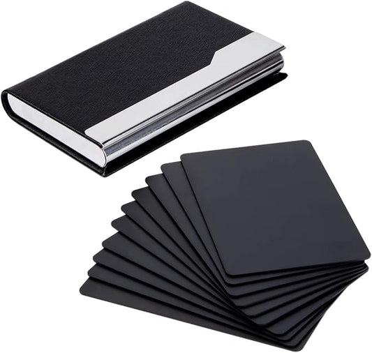 Thick Aluminum Metal Business Cards Anodized Aluminum 86 X 54 X 0.8mm with Protector Sleeves (black-10)