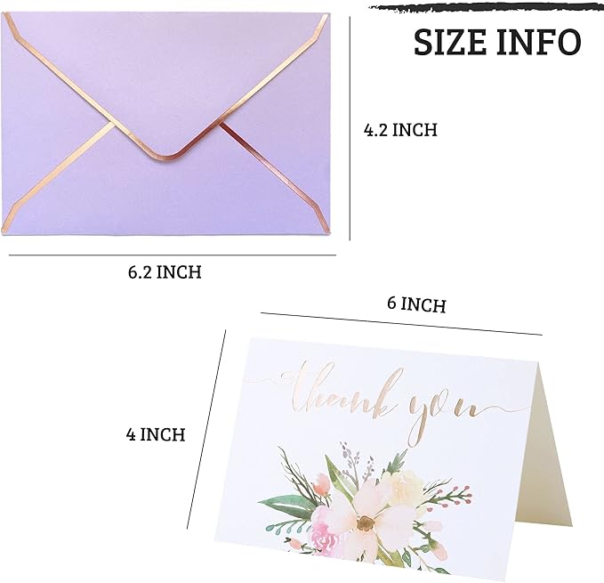 Heavy Duty Thank You Cards with Envelopes - 36 PK - Gold Thank You Notes 4x6 Inches Baby Shower Thank You Cards Wedding Thank You Cards Small Business Graduation Funeral Bridal Shower (Violet)