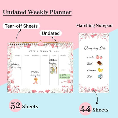 Yoment Weekly Planner Notepad 8.5x11 Weekly To Do List Notepad 52 Weekly Desk Planner Calendar Hangble Undated Weekly Planning Pad for Work,Home,School,Ofiice Supplies,Matching 44 Notepad,Pink