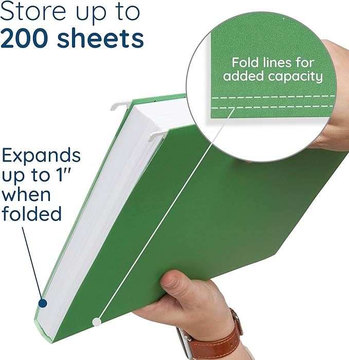 25 Blue Summit Supplies Assorted Colored Hanging File Folders Letter Size with Plastic Tabs, 12pt Paper Construction, Durable for Office Filing