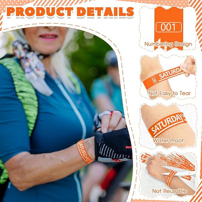 Henoyso 600 Pcs Saturday Paper Wristbands Event Wristbands Paper Bracelets Wristbands Numbered Waterproof Party Wristbands for Events Day of The Week(Orange)