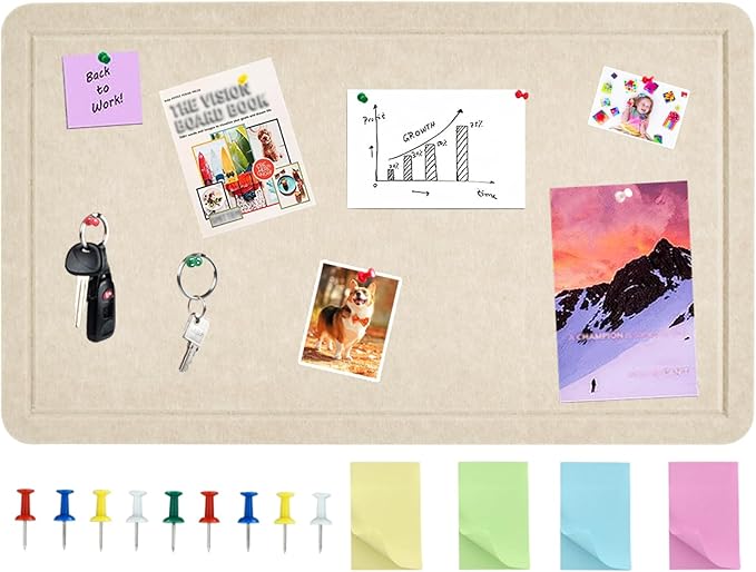 Vuzvuv Linen-Brown 28"x16" Large Cork Board with 50 Push Pins & Sticky Notes, Self-Adhesive Bulletin Board No Damage for Wall, Felt Pin Board for Paste Notes, Photos, Schedules Offices Home