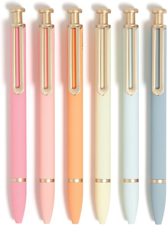 U Brands Monterey Ballpoint Pens, 6 Count, Bright Pastels, Soft Touch, Gold Details, Bold (1.0 mm) Point, Black Ink