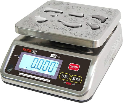 TVS Portion control Stainless steel Washdown Scale, Lb/Oz/Kg/g Switchable, Low Profile Design, 12lb Capacity, 0.002lb Readability, Single Display, NTEP Legal for Trade Coc #19-058