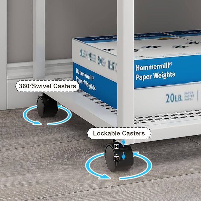 Natwind Mobile Printer Stand with Wheels,Computer Host Cart,PC Tower Stand, Multi-Functional Organizer Shelf for Shredder, Scanner, CPU,File Papers and Other Office Supplies (White)