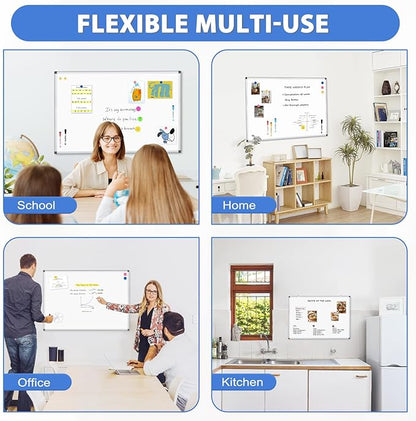 WALGLASS Magnetic White Board, 36" x 24" Double-Sides Dry Erase White Board for Wall, Hanging or Mounted Whiteboard, Horizontal or Vertical, Silver Aluminium Frame, Home, School, Office, Kitchen