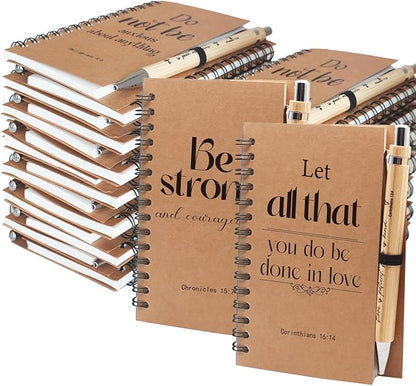 60Pcs Christian Gifts Prayer Journal,10 Bulk Spiral Notebooks with 10 Bible Pens for Christian Women Men, Church Supplies for Office School Visitor, Pocket Bible Journal Notebooks for Believer