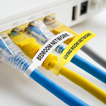 Clabel Printable White Cable Labels 6 Rolls of Thermal Self-Adhesive Paper Labels Tape, 25x78mm (1"x3") 100 Sheets Per Roll, Black Print on White Sticker Tags Durable