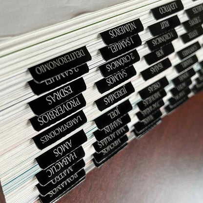 Spanish Laminated Bible Tabs, pestañas para biblia en español, Reposition Large Print Stickers, Easy to Read and Apply Bible Tabs for Women and Man (Spanish Black)