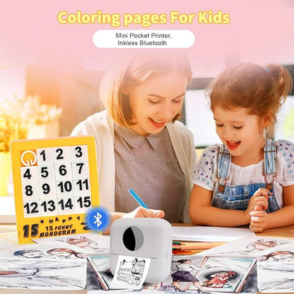 BRONA Notebuddy Mini Portable Printer, Bluetooth Smart Pocket Inkless Thermal Printer with 5 Roll Papers for Journal/DIY Scrapbook/Travel/Notes/Lists/Label/Memo, Receipt Printer for iOS&Android