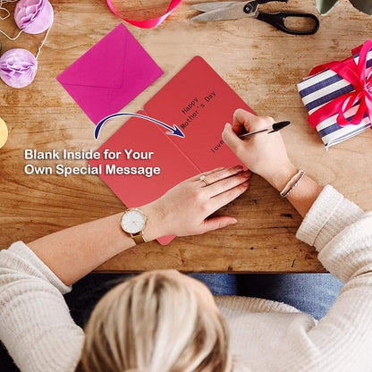 Wooden Mothers Day Card for Mom Gifts,Happy Mother's Day Card,Happy Mother's Day Greeting Cards from Kids,Mother Gifts Card from Daughter or Son(Double Hearts)