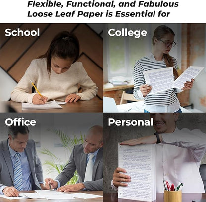 Bulk Loose Leaf Paper, 3600 Sheets, College Ruled Paper, Bulk Filler Paper for Office, 8 x 10.5", 3 Hole Punched, 56 Gsm Thick Paper, 24 Pack, 150 Sheets/Pack, Bulk Notebook Paper for School