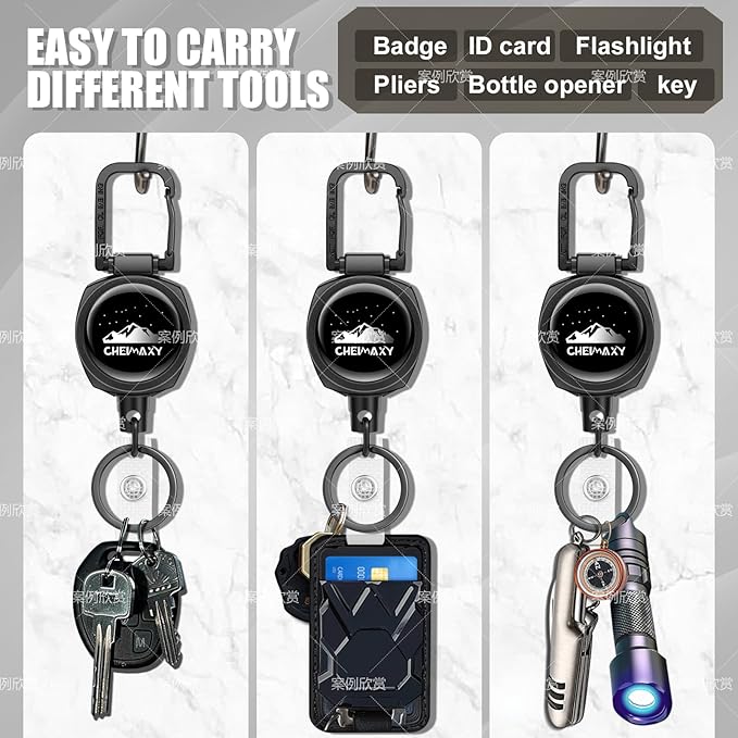 2 Pack Retractable ID Badge Holders with Keychain, Heavy Duty Tactical Badge Reel, Retractable Key Ring with 30IN Nylon Cord and Upgraded Stainless Steel Spring, Holds Up to 8 OZ