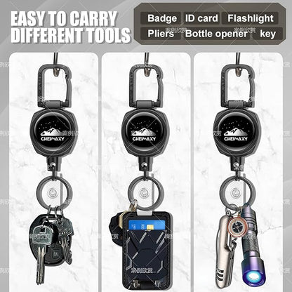 2 Pack Retractable ID Badge Holders with Keychain, Heavy Duty Tactical Badge Reel, Retractable Key Ring with 30IN Nylon Cord and Upgraded Stainless Steel Spring, Holds Up to 8 OZ