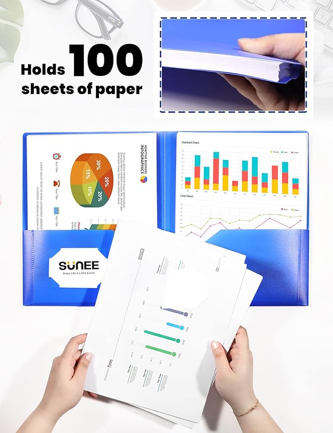 SUNEE 2 Pocket Folder (24 Pack, Assorted Colors) Heavy Duty Plastic Folders with Pockets Fit Letter-Size Papers, Two-Pocket Poly Folders Bulk for School, College, Office