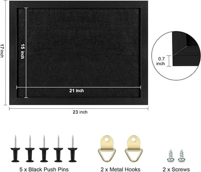 TORASO Cork Board Bulletin Board, Cork Boards for Walls with Pins, Eye Bolts, gaskets, Screws, Pin Board for Office, School and Home (All Black, 17“x23-1P)