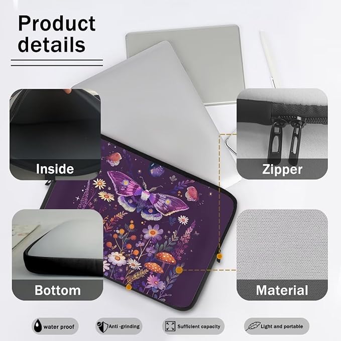 Butterfly Flower Laptop Protective Sleeve for Women Teen Girls 13 inch Laptop Covers with Large Capacity Lap Top Case Lightweight Computer Sleeve Bag Suitable Gifts for Holidays