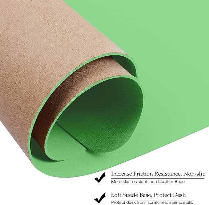 Boutilon Leather Desk Pad 35"x 17" Non-Slip Mouse Pad,Office Desk Mat,Waterprooft PU Leather Desk Blotter,Desk Pad Protector,Desk Writing Pad for Home Office Decor (L-Light Green,35"x 17")