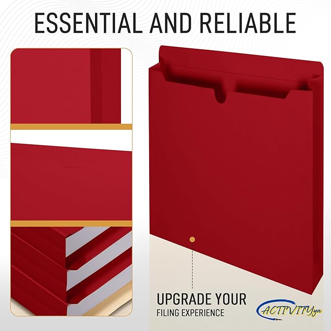 Red File Jackets, 2 Inch Expansion, Letter Size, Reinforced Straight-Cut Tab, 6 Pack