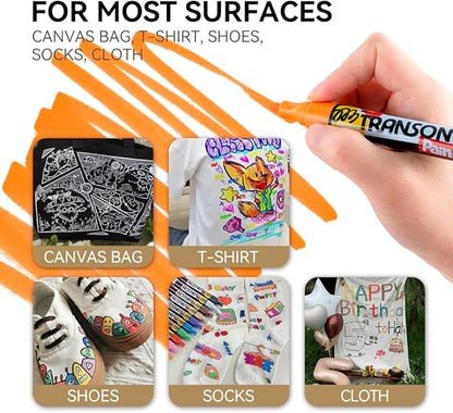 TRANSON 12 Colors Paint Markers for Fabric Rock Craft Diy Painting Medium Tip Oil Based Waterproof