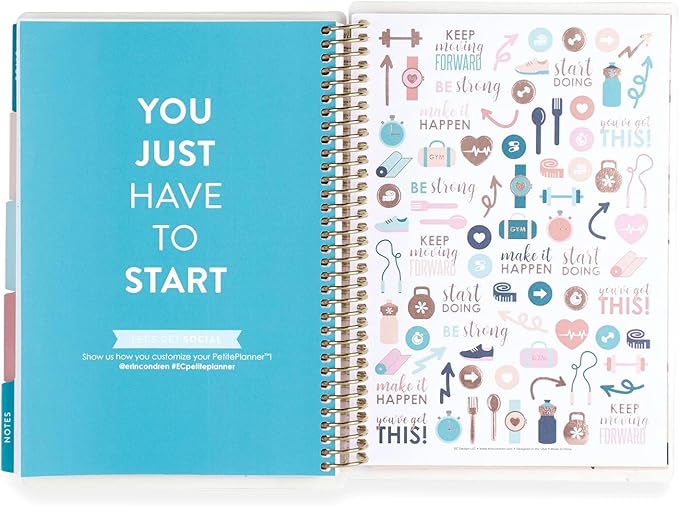 Erin Condren Coiled A5 Daily Wellness Planner, Features 160 Pages of Thick, Bleed Resistant 80 Pound Paper Boost Productivity, Durable, Pretty, Cute, Stylize