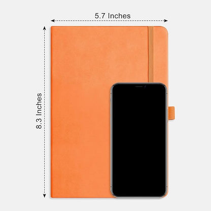 RETTACY Bullet Dotted Journal, A5 Dotted Notebook Journal with 192 Pages, 5.7'' × 8.3'', Medium Size, 100 GSM Thick Paper, Leather Hardcover, Bullet Journaling, Planning (Orange)