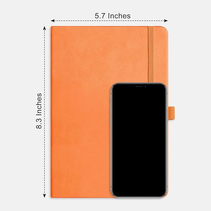 RETTACY Blank Journal Notebook, A5 Blank Journal with 192 Pages, 5.7'' × 8.3'' Medium Size, 68 LB/100 GSM Thick Paper, Leather Hardcover, for Sketching, Drawing, Painting (Orange)