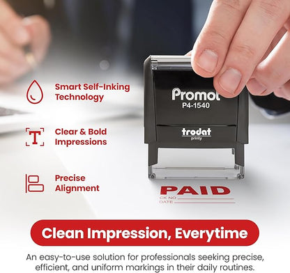 Promot Paid Stamp Self Inking Stamp - Paid Stamp for Office, Accounts Payable Stamp w/Check Number and Date - Rubber Stamps for Retail Use, Red Ink Stamp, Self Inking Stamp for Business Supplies