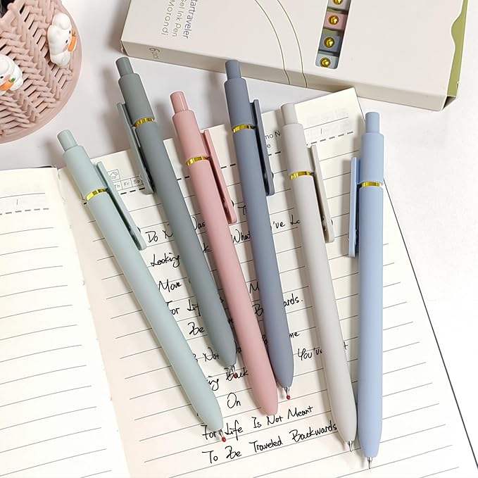 Gel Pens, 6 Pcs 0.5mm Fine Point Smooth Writing Pens Cute Pens, High-End Series Black Ink Pens for Journaling Note Taking, School Office Supplies for Women Men (6 Pcs Gold Morandi)