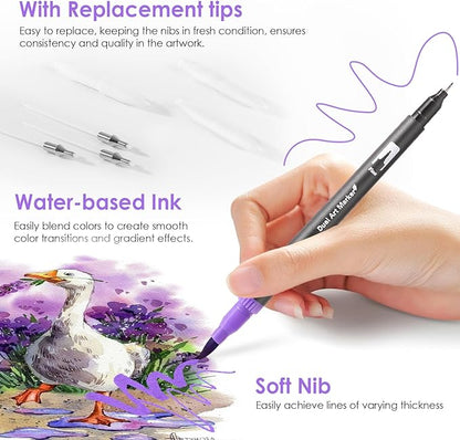 Double Brush Marker Pens, 72 Colors Art Markers Set with Fine Tip and Brush Tip for Kids Adult Coloring Book Hand Lettering Calligraphy Drawing Art Supplies Kit
