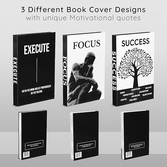 Motivational Desk Décor Set of 3 Decorative Books for Modern Home Office Decor Shelf Aesthetic Black & White Faux/Fake Books for Decoration Minimalist Book Box for Coffee Table Bookshelf TV Stand