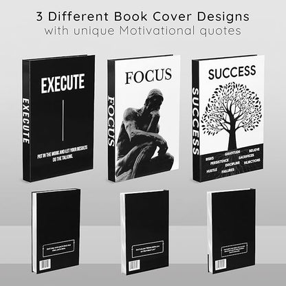Motivational Desk Décor Set of 3 Decorative Books for Modern Home Office Decor Shelf Aesthetic Black & White Faux/Fake Books for Decoration Minimalist Book Box for Coffee Table Bookshelf TV Stand