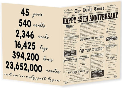 YiKaLus Big 45th Wedding Anniversary Card for Husband Wife, Funny Sapphire Gifts for 45th Anniversary, Vintage 45 Years Anniversary Card for Dad Mom
