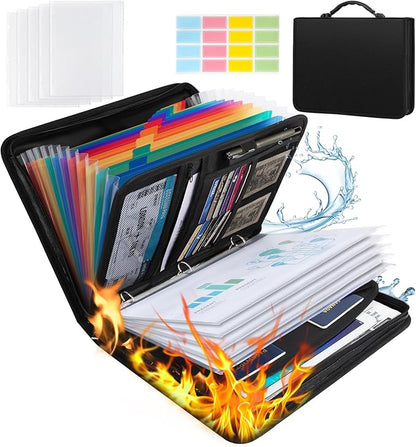 Accordion File Organizer,13 Pockets Important Document Organizer with Life Binder,Fireproof Expanding File Folder,Portable Binder Organizer with Handle,With 5 Binder Pockets and Labels for Business