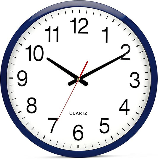 Bernhard Products Navy Wall Clock Silent Non Ticking - XL 18 Inch Quality Quartz Battery Operated Round Easy to Read Home/Office/Classroom/School Clock