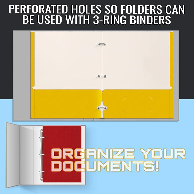 Better Office Products Letter Size Paper Portfolios Case of 100, Assorted Primary Colors, (Assorted, 2 Pocket Paper Folders)