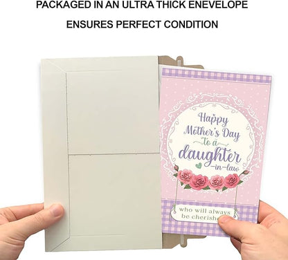 Prime Greetings Daughter In Law Mother's Day Card, Made in America, Eco-Friendly, Thick Card Stock with Premium Envelope 5in x 7.75in, Packaged in Protective Mailer