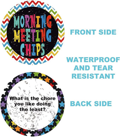 100 Morning Meeting Chips Questions Cards for Kids, Conversation Starters, Primary Students Response Cards, Learn and Improve Listening & Communication, Vocabulary, Social Skill