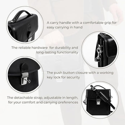 Time Resistance Small Leather Briefcase for Men - Crossbody Bag - Italian Leather Messenger Bag - Gift Box Included