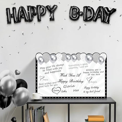 Jumbo Birthday Card with Envelope, Giant Guest Book Happy Birthday Greeting Cards, Large Birthday Card Gifts Party Supplies, Black White Silver Extra Big Birthday Card Decor
