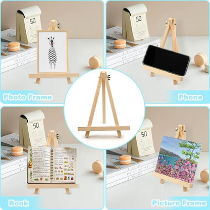 4PCS 9 Inch Wood Easels, Tripod, Painting Party Easel, Kids Student Tabletop Easels for Painting, Easel Stand for Painting Canvases, Portable Canvas Photo Picture Sign Holder.