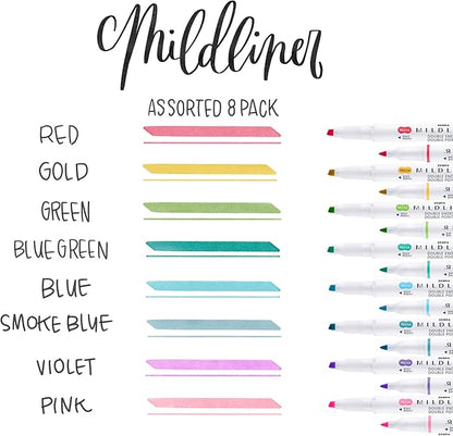 Zebra Pen 78108 Mildliner Double Ended Highlighter Set, Broad and Fine Point Tips, Assorted Ink Planner Colors, 8-Pack