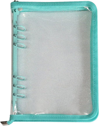 Multibey A5 Binder Cover Clear Soft PVC 6-Ring Binder Budget Evelopes System with Zipper Planner Organizer Refillable Notebook Journal Binder (Cyan, A5)