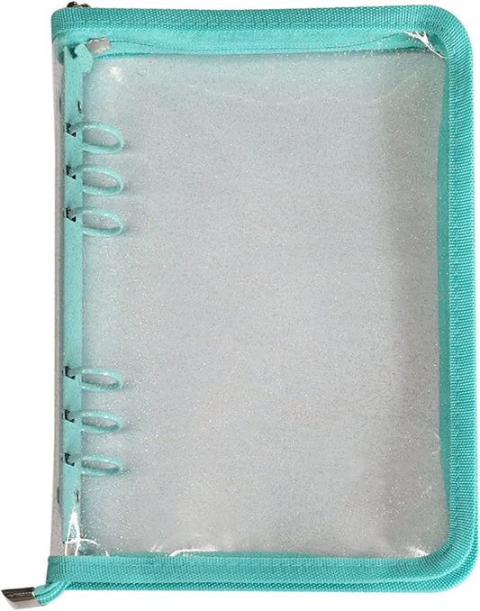 Multibey A5 Binder Cover Clear Soft PVC 6-Ring Binder Budget Evelopes System with Zipper Planner Organizer Refillable Notebook Journal Binder (Cyan, A5)