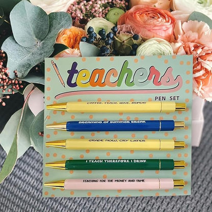 Funny pens,5-Count,Black Ink,Medium Nib 1.0mm,Funny Office Gifts for Coworkers,Personalized Pens Vibrant Funny Quotes Swear Word Daily Pen (Teacher Pens)